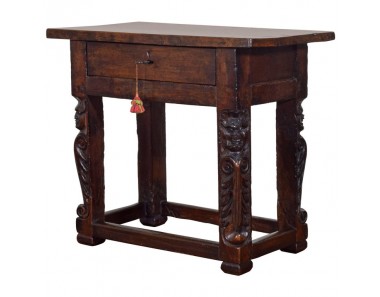 Carved Walnut 1-Drawer Center Table