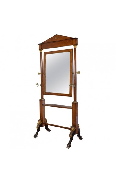 Walnut, Brass and Giltwood Dressing Mirror