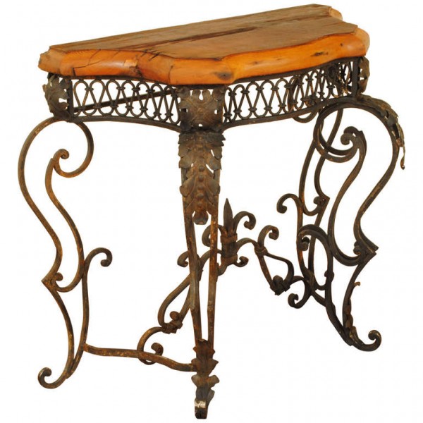 Wrought Iron and Pinewood Console