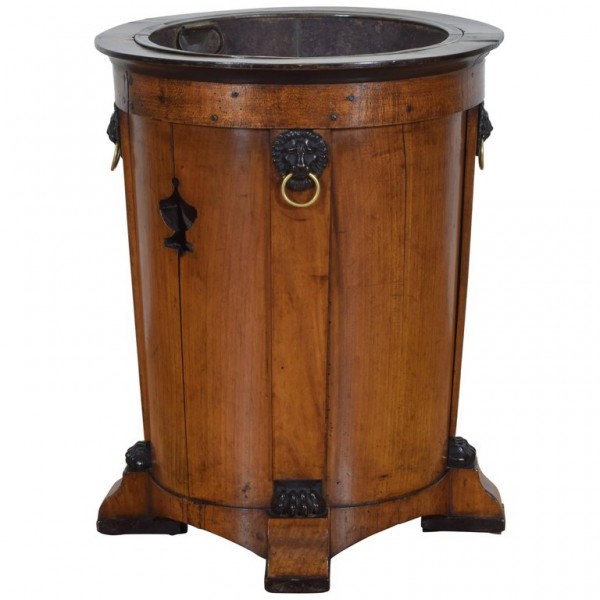 Fruitwood, Ebonized, and Brass Planter