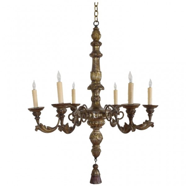 Carved Giltwood and Mecca 6-Light Chandelier