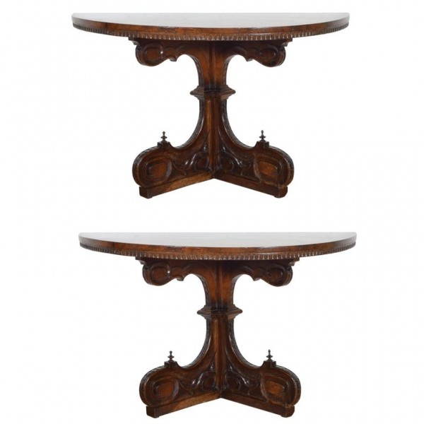 Pair of Demilune Console Tables Forming a Round Table
