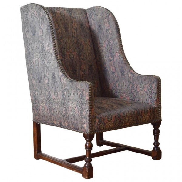 Turned Walnut and Upholstered Bergere a Oreille