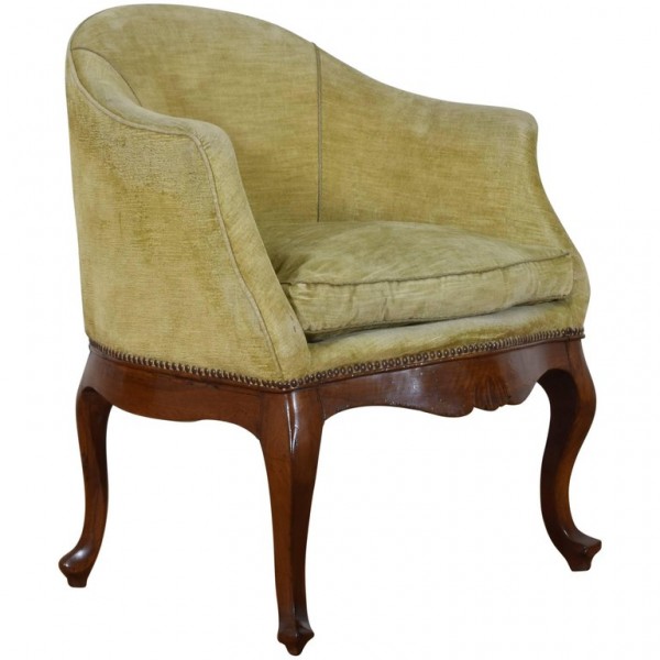 Carved Walnut and Upholstered Bergere