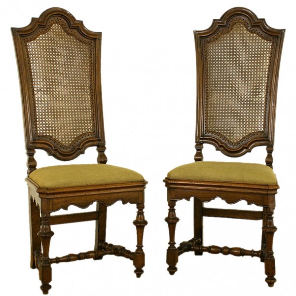 Pair of Walnut Caned Back Side Chairs