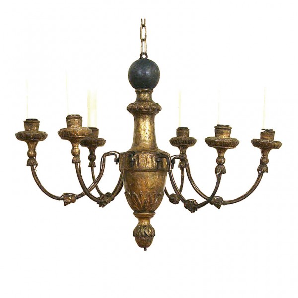 Giltwood 6-Arm Chandelier