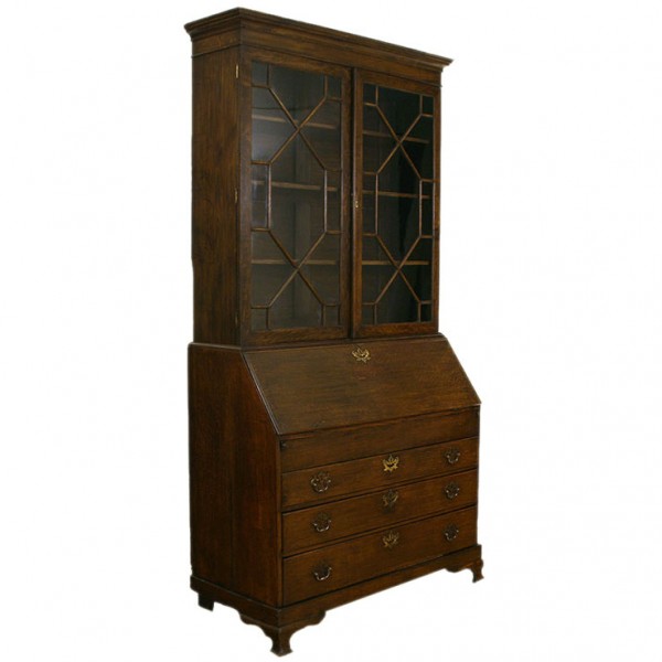 Secretary in Oak with Separated Glass Upper Section