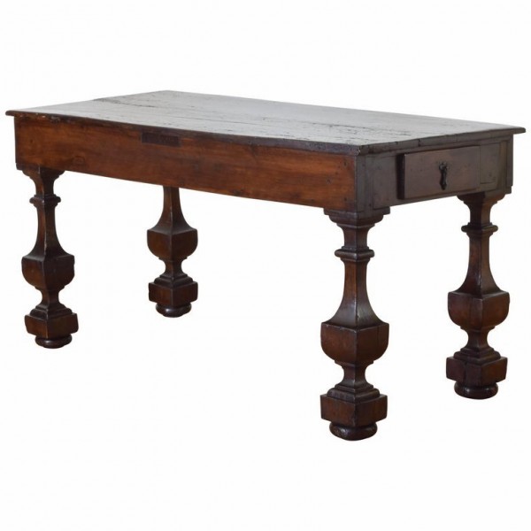 Carved Walnut 2-Drawer Library Table