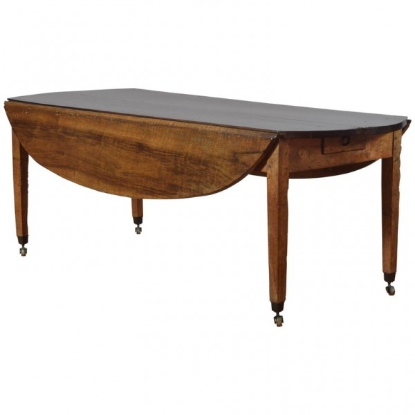 Light Walnut Oval Drop-Leaf Dining Table