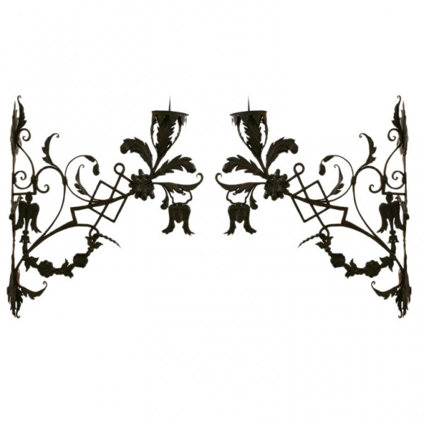 Pair of Large Scale Wall Mounted Iron Wall Appliques