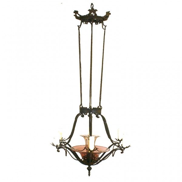 Wrought Iron and Glass 7-Light Chandelier