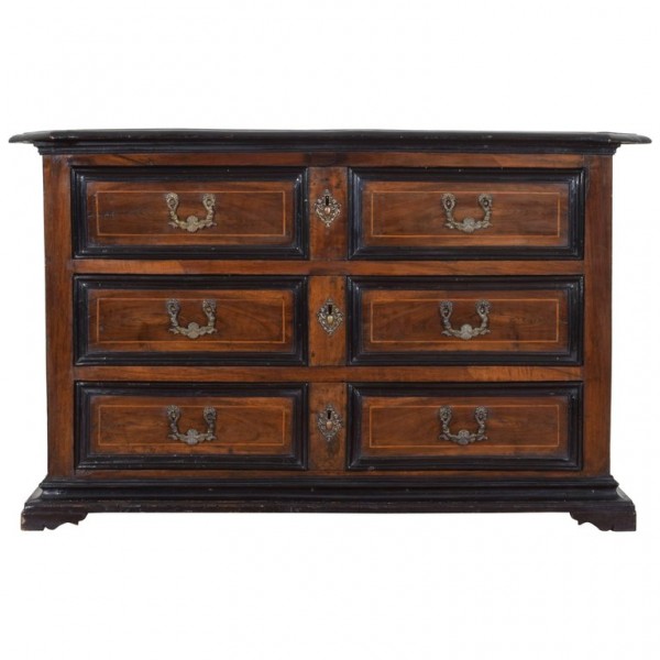 Walnut and Ebonized 3-Drawer Commode