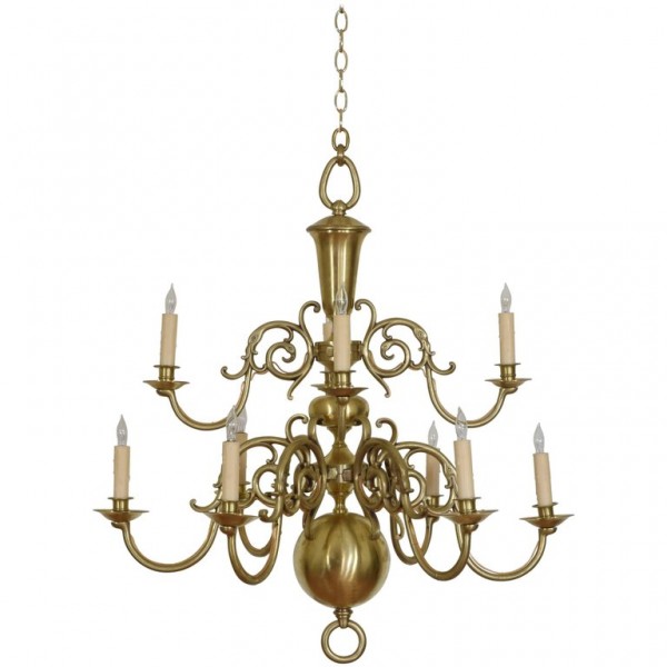 Brass 10-Light, 2-Tier Chandelier