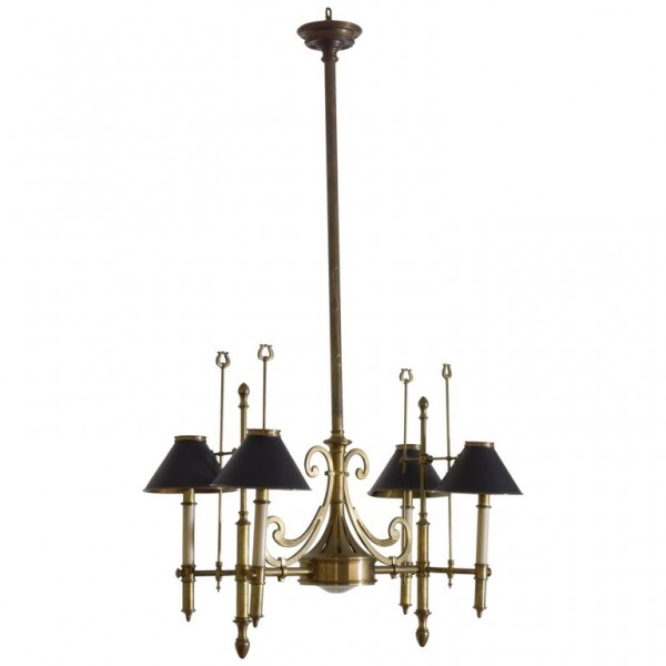 Brass and Tole 5-Light Billiards or Kitchen Fixture
