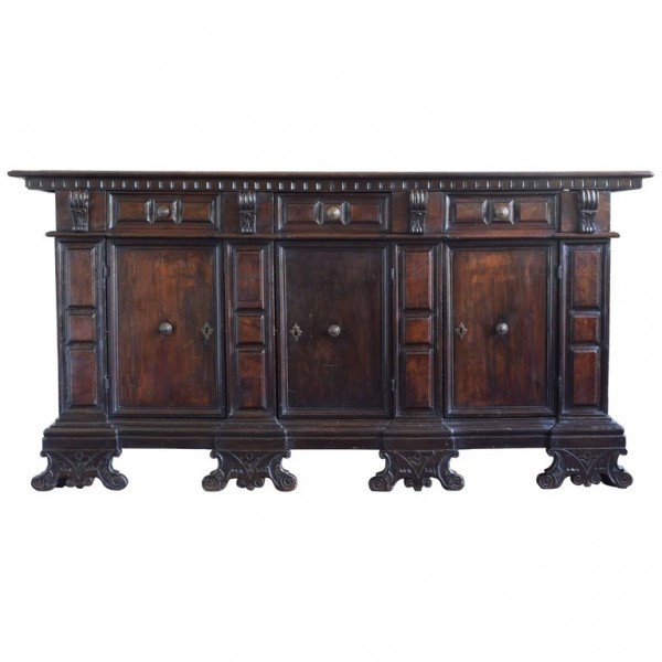 Carved Walnut 7-Drawer 3-Door Credenza