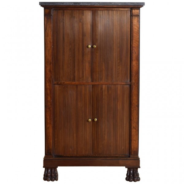 Mahogany Cabinet with Tambour Doors and Marble Top