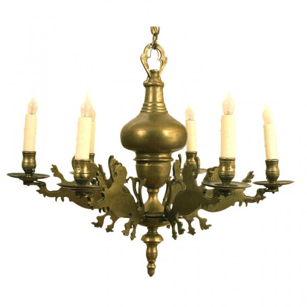 Brass 6-Light Lion-Form Chandelier