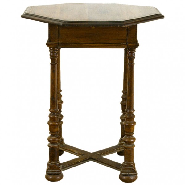 Walnut, Pinewood, Inlaid, and Grain-Painted 1-Drawer Table