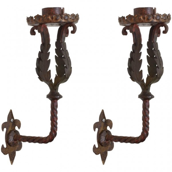 Pair of Wrought Iron and Painted Sconces