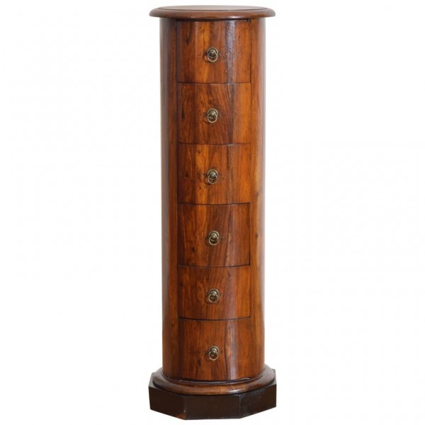 Walnut and Ebonized 6-Drawer Column-Form Pedestal
