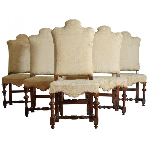 Set of 6 Turned Walnut and Upholstered Dining Chairs