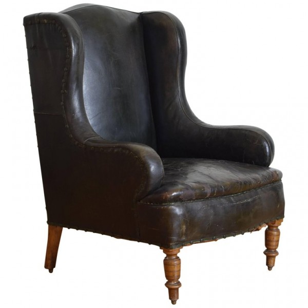 Walnut and Leather Upholstered Club Chair