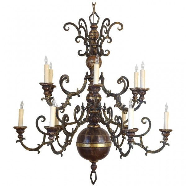 Giltwood and Iron 2-Tier, 12-Light Chandelier