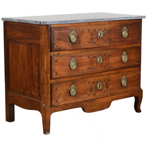 Walnut, Inlaid, and Marble-Top Commode
