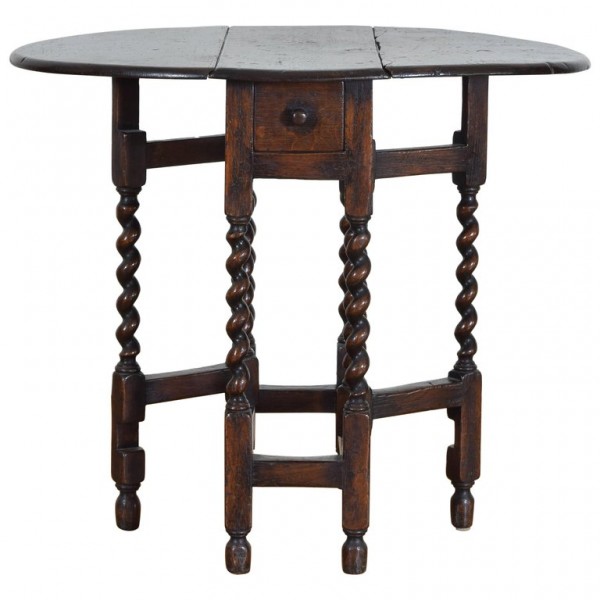 Oak Drop-Leaf, 1-Drawer Table