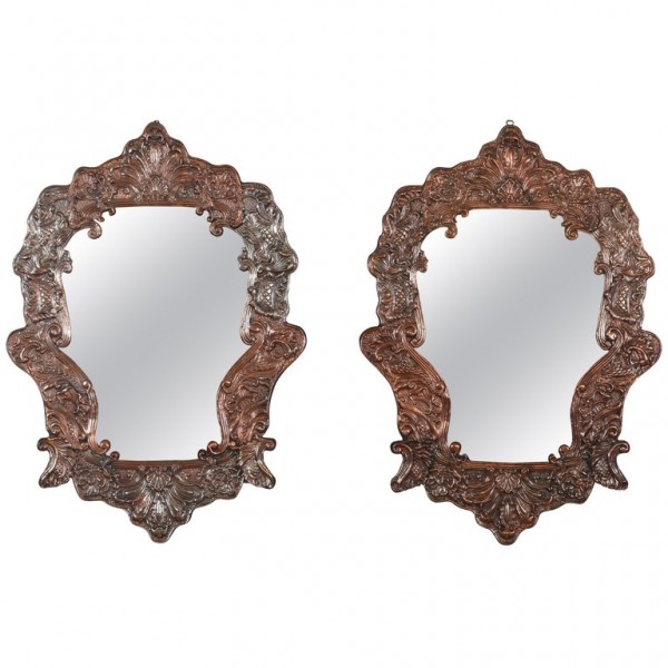 Pair of Brass and Copper Wall Mirrors