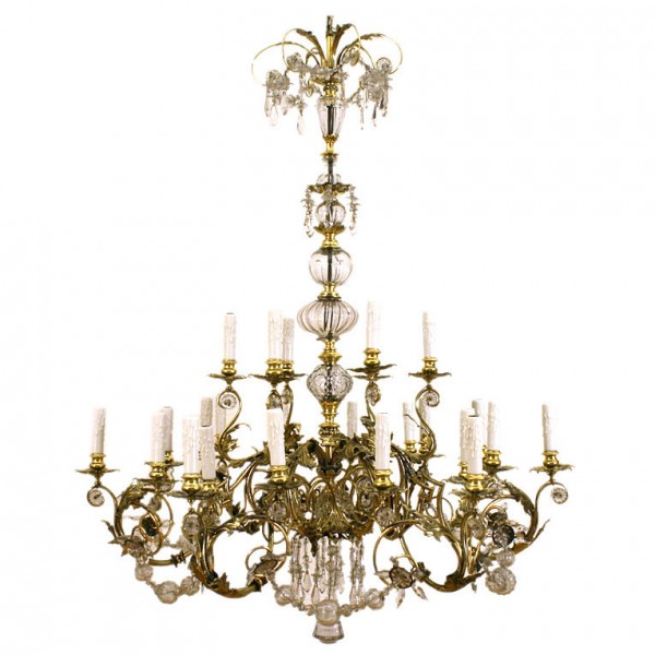 Brass and Blown Glass 24-Light Chandelier