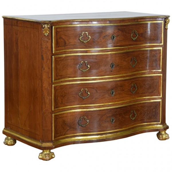 Walnut and Gilded 4-Drawer Commode