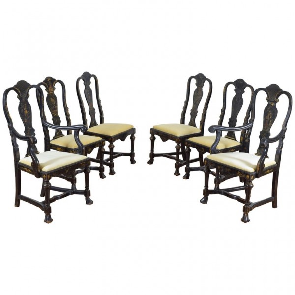Set of 6 Chinoiserie Painted Dining Chairs