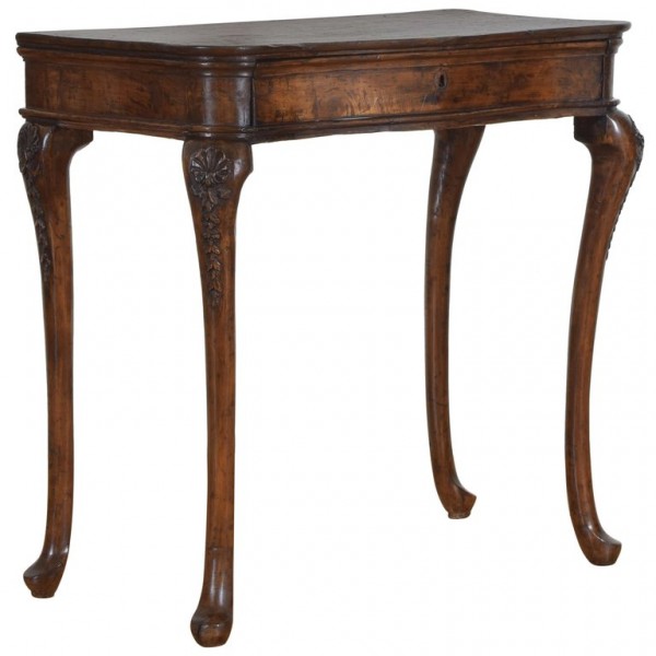 Walnut 1-Drawer Console Table, Shell Carved Knees