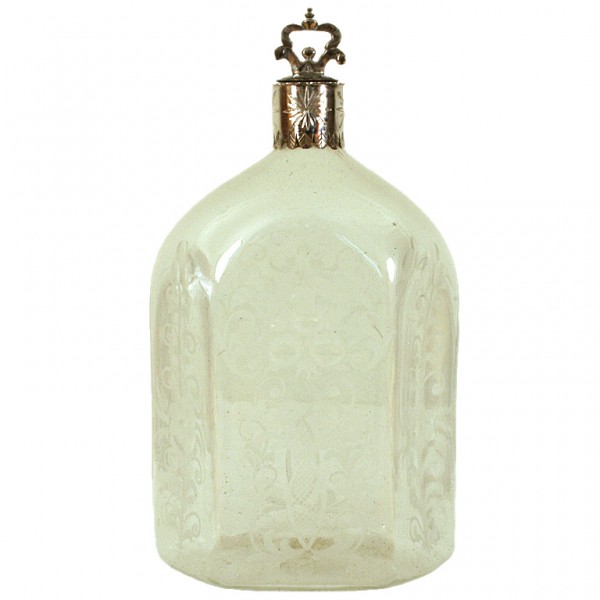 Etched Concave Glass and Sterling Silver Decanter