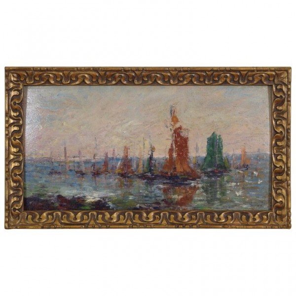 Oil on Panel, French Impressionist School, Regatta with Sailboats
