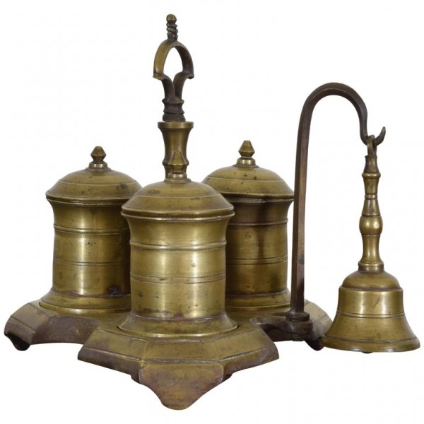 Bronze Inkwell and Bell Set
