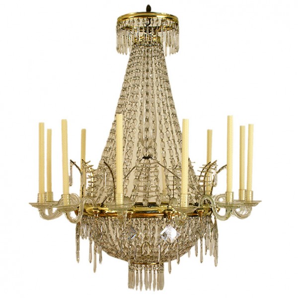 Brass and Blown Glass Chandelier