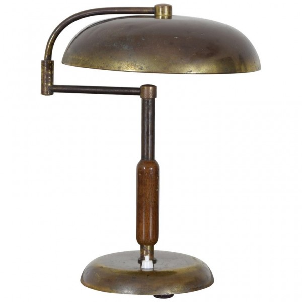 Brass and Wooden Pivoting Table Lamp