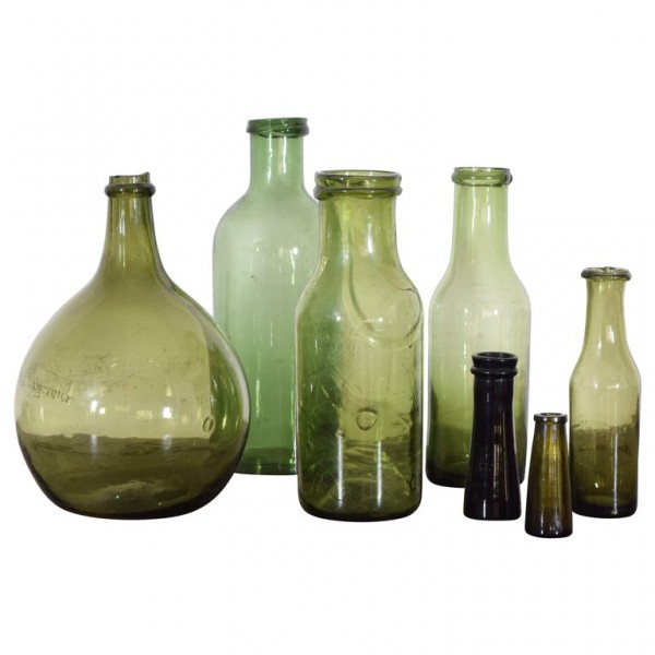 Collection of Green Blown Glass Bottles