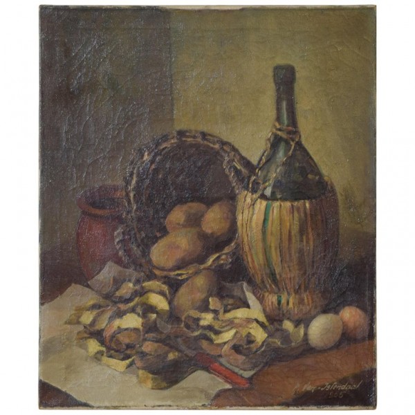 Oil on Canvas, Still Life with Wine Bottle, Signed Islendaal