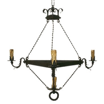 Triangular Shaped Wrought Iron 4-Light Chandelier