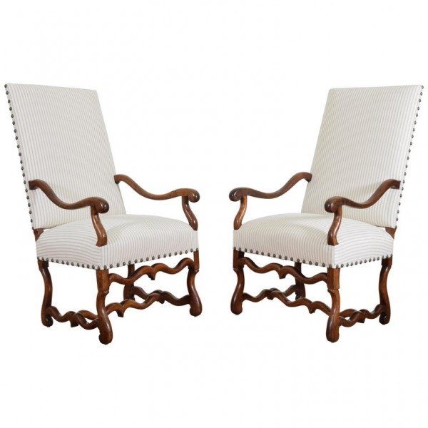 Pair of Os de Mouton Walnut Fauteuils