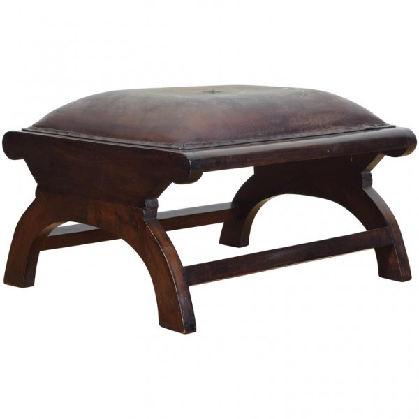 Walnut and Leather Upholstered Footstool