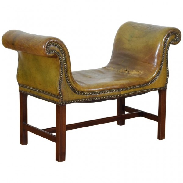 Mahogany Patinated Green Leather Window Seat