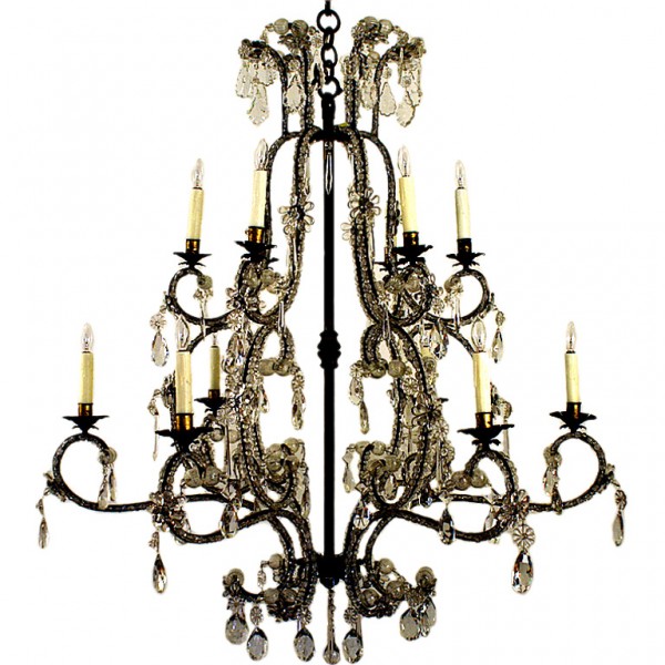 Gilt Iron and Crystal 12-Light Chandelier