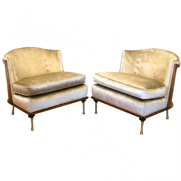 Pair Upholstered Bergeres