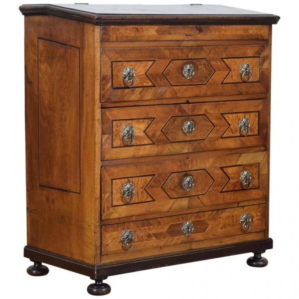 Walnut and Inlaid 4-Drawer Commode