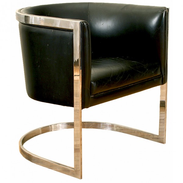 Chrome and Leather Upholstered Barrel Chair
