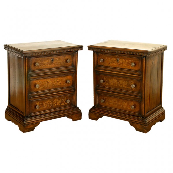Pair of Walnut and Inlaid Commodes